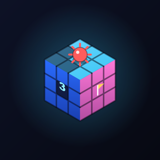 Cubesweeper icon: an isometric cube with a mine, a number and a flag